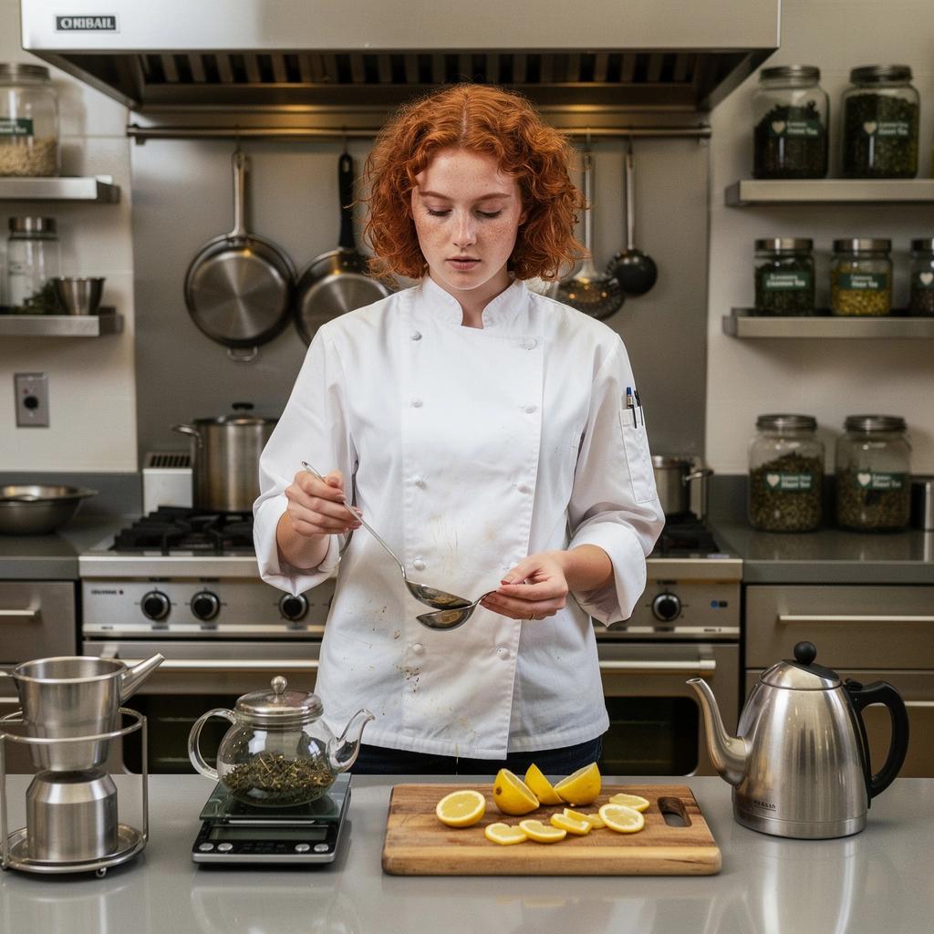 Citrinų širdies arbata gražiai patiekta su desertais ant stalo.