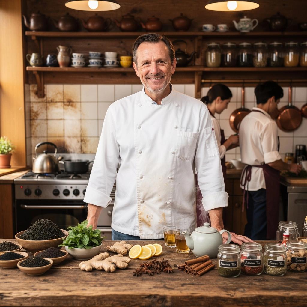 Šviesi arbatos stiklinė su citrinų skiltelėmis ir šviežiais žolelėmis.